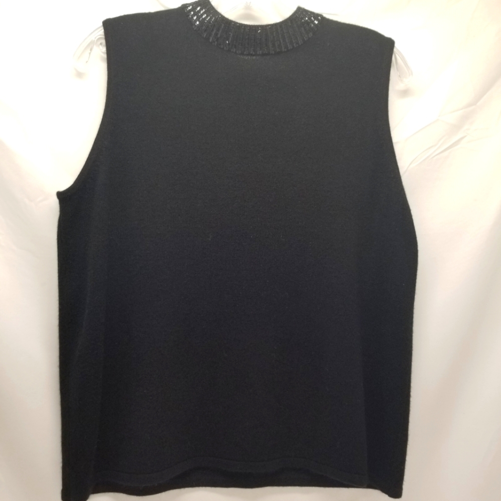 Designer Originals Womans Size L Blouse Turtle Neck Black Sequence Sleeveless